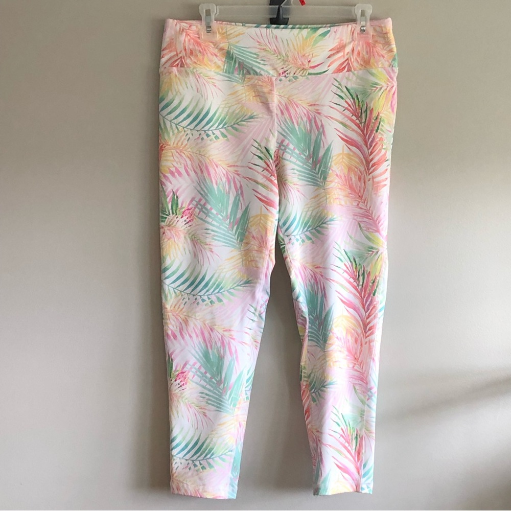 Pro Player Pastel Tropical Palm Print Leggings - Pink, Mint, Yellow